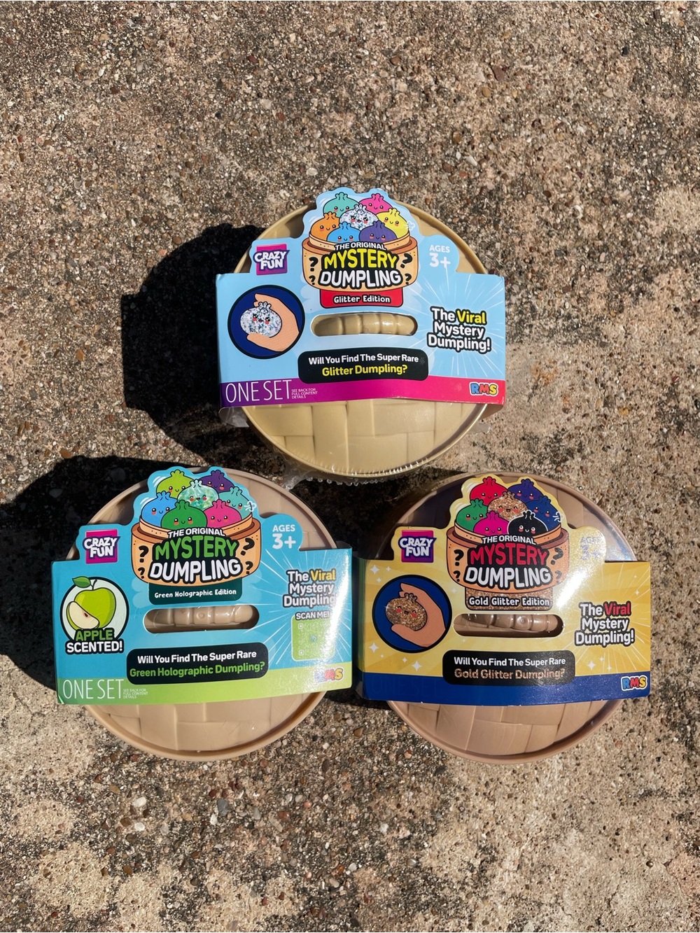 3 Pack - Viral RMS GOLD/GLITTER/GREEN HOLOGRAPHIC Mystery Dumpling Squishy NEW!